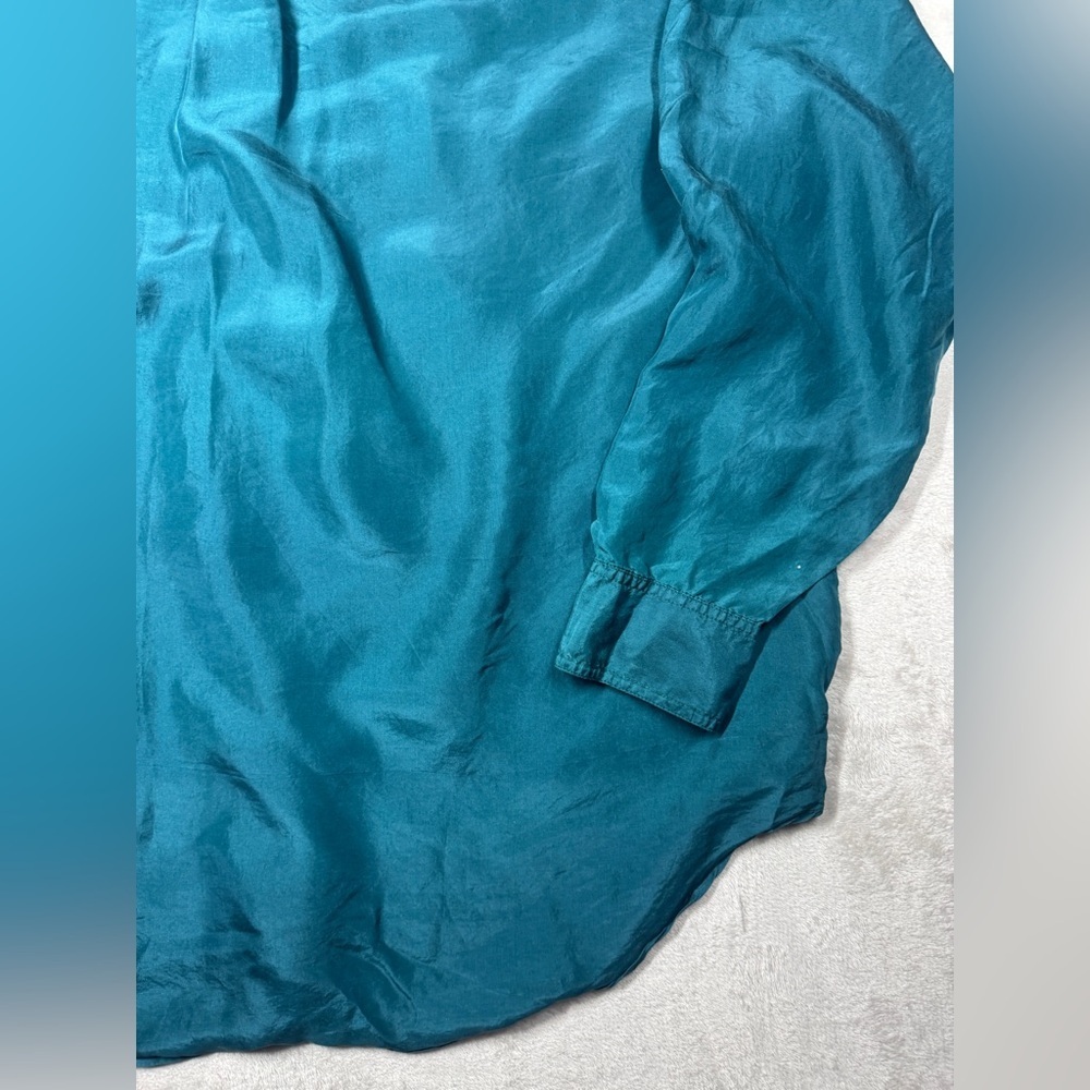 Men’s 100% Silk Nine Twenty East Lightweight Button Front Collared Teal Shirt  L - Picture 14 of 16